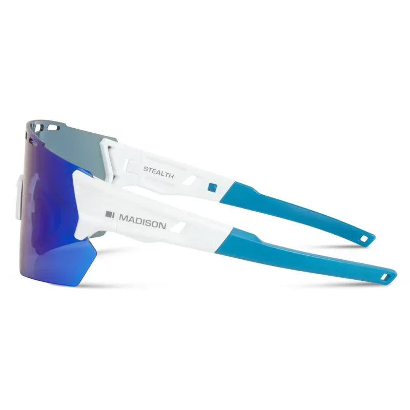 Madison Stealth Blue Mirror Lens Sunglasses in White